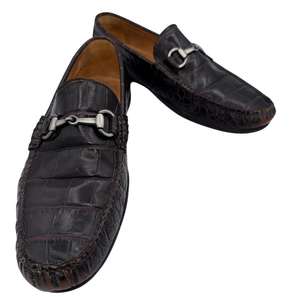 Peter Millar Croc Embossed Leather Loafers Old Money Quiet Luxury, Men's 8.5